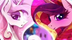 Size: 1920x1080 | Tagged: safe, artist:rariedash, fleur-de-lis, princess cadance, g4, the crystal empire, :o, bedroom eyes, blushing, close-up, eyelashes, eyeshadow, looking at you, open mouth, raised hoof, smiling