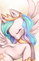 Size: 1612x2508 | Tagged: safe, artist:pariahi, princess celestia, alicorn, pony, g4, eyes closed, female, mare, solo, spread wings