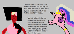 Size: 1156x532 | Tagged: safe, princess cadance, alicorn, gem (race), pony, g4, 1000 hours in ms paint, badly drawn, crossover, drug use, drugged, drugs, duo, duo female, female, fusion, garnet (steven universe), gem fusion, mare, meta, meth, ms paint, steven universe, why