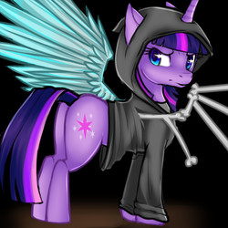 Size: 5100x5100 | Tagged: safe, artist:kyuniko, twilight sparkle, alicorn, pony, g4, absurd resolution, clothes, female, hoodie, mare, skeletal wing, solo, twilight sparkle (alicorn)