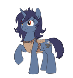 Size: 785x840 | Tagged: safe, artist:carnifex, oc, oc only, oc:steel forge, pony, unicorn, apron, blacksmith, clothes, female, mare, raised hoof, solo