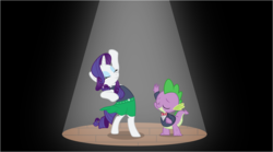 Size: 3600x2000 | Tagged: safe, artist:tizerfiction, rarity, spike, g4, clothes, dancing, dress, female, high res, male, ship:sparity, shipping, spotlight, straight, suit