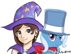 Size: 1300x1000 | Tagged: safe, artist:thealjavis, trixie, human, pony, unicorn, g4, ace attorney, clothes swap, crossover, female, mare, trucy wright