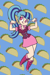 Size: 1000x1480 | Tagged: safe, artist:khuzang, sonata dusk, equestria girls, g4, :p, clothes, female, me!me!me!, skirt, solo, sonataco, taco, that girl sure loves tacos, that siren sure does love tacos
