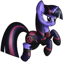 Size: 900x896 | Tagged: safe, artist:whitepone, twilight sparkle, g4, crossover, female, glasses, gordon freeman, half-life, hev suit, solo