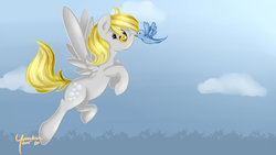 Size: 1280x720 | Tagged: safe, artist:yuukon, derpy hooves, bird, pegasus, pony, g4, boop, commission, female, mare