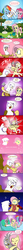 Size: 1838x20155 | Tagged: safe, artist:doublewbrothers, fluttershy, gilda, pinkie pie, rainbow dash, griffon, g4, the lost treasure of griffonstone, axe, bandaid, bomb, comic, dual wield, dummy, dynamite, explosives, injured, katana, scone, season 5 comic marathon, spanish, sword, translation, translator:the-luna-fan, watering, weapon