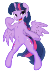 Size: 5145x6927 | Tagged: safe, artist:illumnious, artist:kp-shadowsquirrel, twilight sparkle, alicorn, pony, g4, absurd resolution, bipedal, both cutie marks, female, looking at you, mare, open mouth, simple background, solo, transparent background, twilight sparkle (alicorn)