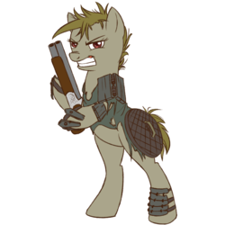 Size: 1500x1500 | Tagged: safe, artist:floots, oc, oc only, oc:bowel grinder, earth pony, pony, fallout equestria, gun, raider, solo