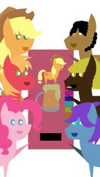 Size: 670x1191 | Tagged: safe, applejack, big macintosh, rainbow dash, oc, oc:dr.cock, oc:mary jane, oc:skyler blue, earth pony, pony, g4, apple cider, groupe, male, stallion, vending machine