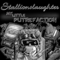 Size: 500x500 | Tagged: safe, artist:stallionslaughter, oc, unnamed oc, album cover, black and white, grayscale, industrial, metal, monochrome, pencil drawing, post-apocalyptic, solo, traditional art