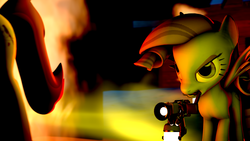 Size: 1024x576 | Tagged: safe, artist:the-lunar-brony, oc, oc only, oc:miss rich, oc:silent song, 3d, explosion, medigun, source filmmaker