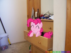 Size: 2832x2128 | Tagged: safe, artist:wolfgangthe3rd, pinkie pie, g4, door, dresser, high res, irl, photo, ponies in real life, solo, vector