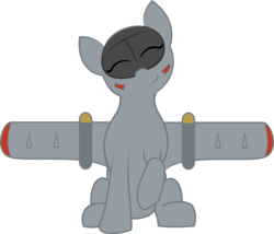 Size: 4992x4271 | Tagged: safe, artist:plone, oc, oc only, oc:blitz, original species, plane pony, pony, a-10 thunderbolt ii, absurd resolution, cute, eyes closed, happy, plane, raised hoof, simple background, sitting, smiling, transparent background, vector