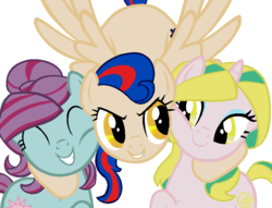 Size: 940x720 | Tagged: safe, artist:berrypunchrules, indigo zap, lemon zest, sunny flare, pony, g4, my little pony equestria girls: friendship games, equestria girls ponified, hug, ponified
