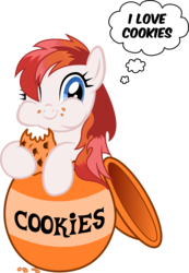 Size: 4038x5841 | Tagged: safe, anonymous artist, artist:filpapersoul, artist:owlisun, oc, oc only, oc:jessy heartfire, pony, :t, absurd resolution, cookie, cookie jar, cookie jar pony, cute, eating, food, happy, hoof hold, leaning, puffy cheeks, simple background, smiling, solo, thought bubble, transparent background, vector
