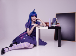 Size: 1155x866 | Tagged: safe, artist:calloffateanddestiny, twilight sparkle, human, g4, book, checkered socks, clothes, cosplay, cutie mark on clothes, irl, irl human, photo, socks, twilight sparkle (alicorn)