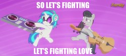 Size: 1280x571 | Tagged: safe, edit, edited screencap, screencap, dj pon-3, octavia melody, vinyl scratch, g4, slice of life (episode), :3, caption, cello, engrish, faic, female, good times with weapons, image macro, insertavia, lesbian, let's fighting love, male, musical instrument, ship:scratchtavia, shipping, song reference, south park, text, turntable