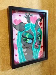 Size: 600x800 | Tagged: safe, artist:perler-pony, queen chrysalis, changeling, changeling queen, g4, craft, female, irl, perler beads, photo, shadowbox, solo