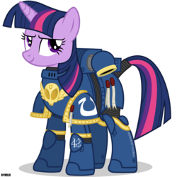Size: 3800x3800 | Tagged: safe, artist:a4r91n, twilight sparkle, pony, unicorn, g4, 42, armor, crossover, female, high res, looking at you, mare, power armor, purity seal, simple background, space marine, tail wrap, transparent background, ultramarine, unicorn twilight, vector, warhammer (game), warhammer 40k