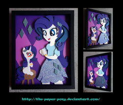 Size: 1325x1132 | Tagged: safe, artist:the-paper-pony, rarity, equestria girls, g4, craft, duality, female, filly, filly rarity, irl, photo, shadowbox, solo, square crossover