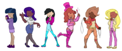 Size: 1280x540 | Tagged: safe, artist:carnifex, applejack, fluttershy, pinkie pie, rainbow dash, rarity, twilight sparkle, human, g4, clothes, dark skin, humanized, mane six, simple background, skirt, transparent background