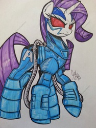 Size: 720x960 | Tagged: safe, artist:ponygoddess, rarity, g4, apocalypse, crossover, female, fusion, solo, traditional art, x-men