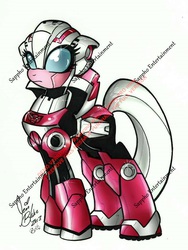 Size: 722x960 | Tagged: safe, artist:ponygoddess, pony, arcee, obtrusive watermark, ponified, simple background, solo, traditional art, transformers, transformers animated, watermark, white background