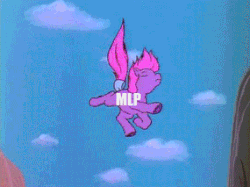 Size: 285x213 | Tagged: safe, edit, screencap, ember (g1), firefly, earth pony, pegasus, pony, g1, rescue at midnight castle, animated, bow, catching, female, metaphor gif, tail bow, text