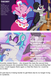 Size: 640x940 | Tagged: safe, edit, edited screencap, screencap, dj pon-3, octavia melody, pinkie pie, vinyl scratch, earth pony, pony, unicorn, g4, my little pony: friendship is magic, slice of life (episode), the best night ever, female, headcanon, mare, text