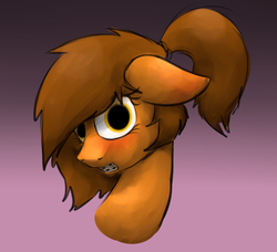 Size: 1280x1167 | Tagged: safe, artist:marsminer, oc, oc only, oc:venus spring, pony, unicorn, alternate hairstyle, braces, female, floppy ears, gradient background, mare, ponytail, portrait, solo, teeth