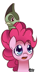 Size: 600x1000 | Tagged: safe, artist:solar-slash, pinkie pie, axew, earth pony, pony, g4, crossover, iris (pokémon), pokémon, riding a pony, simple background, transparent background