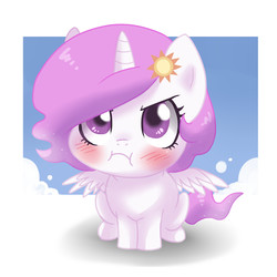 Size: 3000x3000 | Tagged: safe, artist:kianamai, princess celestia, alicorn, pony, g4, :i, angry, blushing, cewestia, cute, cutelestia, female, filly, frown, glare, high res, kianamai is trying to murder us, looking at you, looking up, looking up at you, pink-mane celestia, puffy cheeks, sitting, solo, spread wings, younger