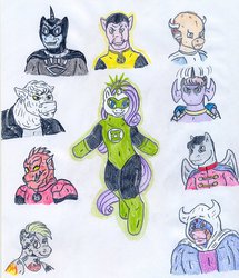 Size: 829x963 | Tagged: safe, artist:jose-ramiro, artist:jose_ramiro, rarity, minotaur, pony, unicorn, g4, atrocitus, black hand, clothes, doctor polaris, dragonified, female, green lantern, hector hammond, major disaster, mare, ponified, sinestro, solomon grundy, sonar, tattooed man