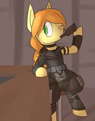 Size: 2224x2834 | Tagged: safe, artist:erthilo, oc, oc only, earth pony, pony, fallout equestria, beer, clothes, drinking, high res, solo, wink