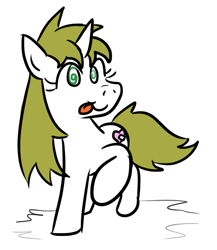 Size: 523x603 | Tagged: safe, artist:jargon scott, oc, oc only, oc:dizzy down, pony, unicorn, :p, dizzy, raised hoof, silly, smiling, solo, tongue out, wingding eyes