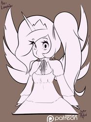 Size: 600x802 | Tagged: safe, artist:da3rd, princess celestia, human, g4, female, horn, horned humanization, humanized, monochrome, solo, winged humanization