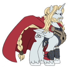 Size: 2918x2525 | Tagged: safe, artist:edcom02, artist:jmkplover, alicorn, pony, armor, avengers, beard, braid, cape, clothes, crossover, grin, high res, looking at you, marvel, ponified, simple background, smirk, solo, spiders and magic: capcom invasion, thor, thor the dark world, transparent background, vector, wink