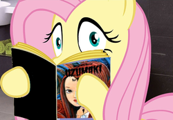 Size: 720x500 | Tagged: safe, edit, fluttershy, pegasus, pony, g4, female, fs doesn't know what she's getting into, junji ito, otakushy, reading, solo, this will end in tears, uzumaki