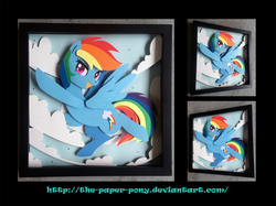 Size: 1280x958 | Tagged: safe, artist:johnjoseco, artist:the-paper-pony, rainbow dash, pegasus, pony, g4, cloud, craft, female, irl, mare, photo, shadowbox, solo