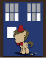 Size: 575x726 | Tagged: safe, artist:the-paper-pony, doctor whooves, time turner, pony, g4, bowtie, doctor who, fez, hat, male, shadowbox, solo, sonic screwdriver, stallion, tardis