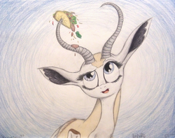 Size: 1372x1080 | Tagged: safe, artist:thefriendlyelephant, oc, oc only, oc:mmiri, antelope, springbok, animal in mlp form, horns, solo, taco, traditional art