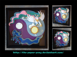 Size: 1280x958 | Tagged: safe, artist:the-paper-pony, princess celestia, princess luna, g4, craft, irl, moon, photo, shadowbox, sun