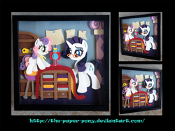 Size: 1280x958 | Tagged: safe, artist:the-paper-pony, rarity, sweetie belle, g4, craft, irl, photo, sewing, sewing machine, shadowbox