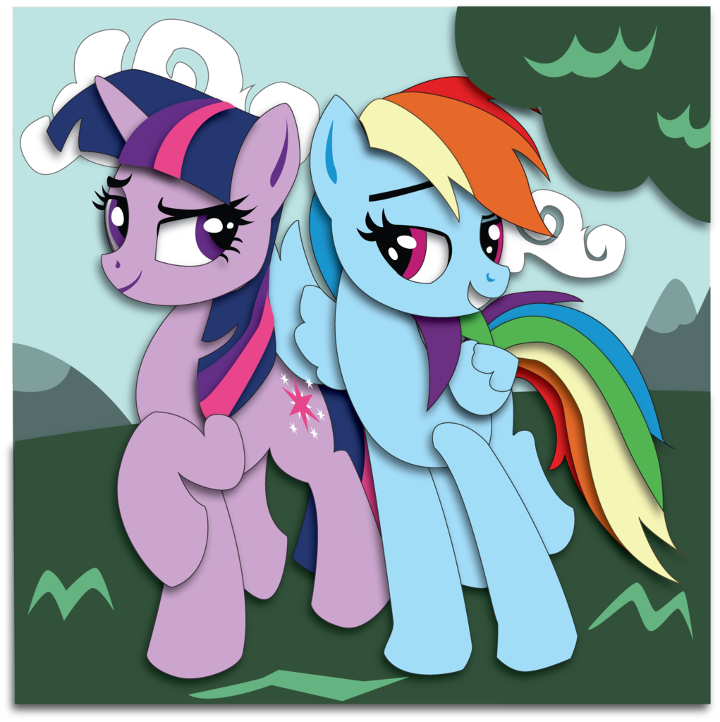 safe, artist:the-paper-<b>pony</b>, <b>rainbow</b> dash, twilight sparkle, bedroom eyes, ...