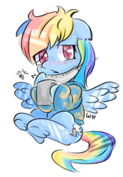 Size: 450x650 | Tagged: safe, artist:walthooves, rainbow dash, g4, blanket, blushing, cute, female, mask, mug, sick, simple background, solo, spread wings, surgical mask, transparent background, underhoof