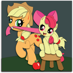 Size: 897x896 | Tagged: safe, artist:the-paper-pony, apple bloom, applejack, earth pony, pony, g4, commission, female, filly, foal, mare, shadowbox
