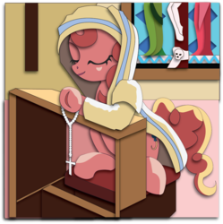 Size: 897x900 | Tagged: safe, artist:the-paper-pony, pinkie pie, g4, beautiful, christianity, commission, cross, eyes closed, female, nun outfit, pinkie pious, praying, religion, religious focus, rosary, shadowbox, solo