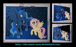 Size: 1280x791 | Tagged: safe, artist:the-paper-pony, fluttershy, princess luna, g4, commission, craft, irl, photo, shadowbox