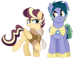 Size: 1170x927 | Tagged: safe, artist:dbkit, rainbow dash, oc, oc:air heart, pegasus, pony, g4, bomber jacket, clothes, duo, jacket, parent, pompadour, previous generation, royal guard, scarf, simple background, transparent background